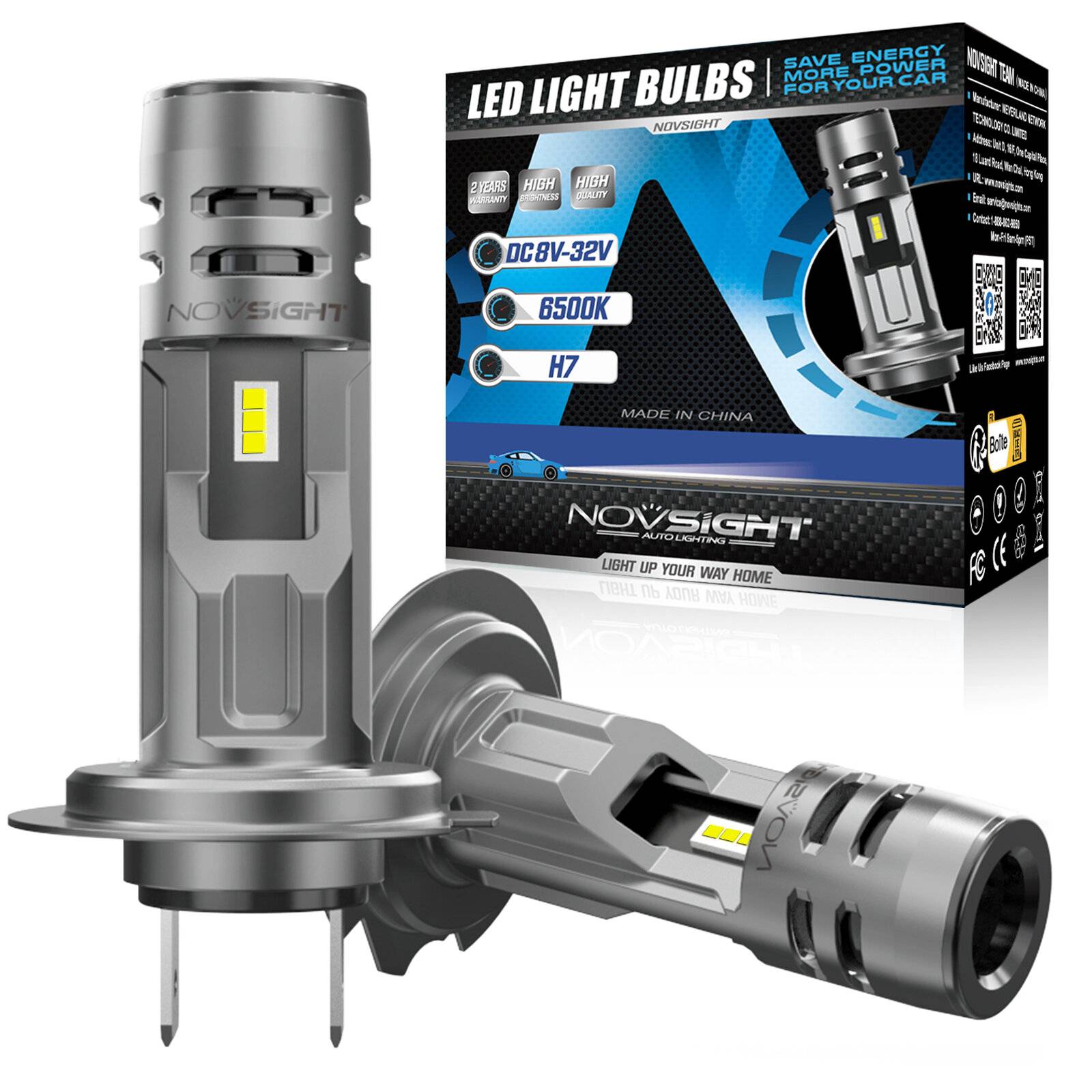 NOVSIGHT A500-N58-H7 2ST Bil LED Framlyktor Lampor 6500K LED Strålkastare Vattentät För Alla Bilar Med H7 Typ Lampor