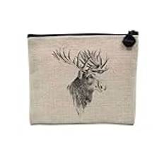 Linnepåse - ritning av älghuvud skog Kanada vinter - makeup väska i linneutseende - myntdörr - 15 x 10 cm, linne, 15 x 10 cm, Sminkväska