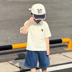 1 del Tween Pojkar Pojkar Casual Sport College Konst Retro Texturerat Tyg Kortärmad Pikétröja Lämplig För Barnkläder Unga Pojkar Kläder Tillbaka Till - Vitt (6Y,7Y,4Y,5Y)