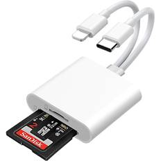 2-i-2 Lightning + USB C til SD-kortlæser iPhone Hvid - SD-kortlæser