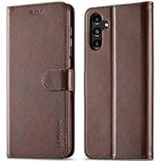 WAURZ Fodral för Samsung Galaxy A14 5G/A14 4G mobiltelefonfodral skyddande fodral läder, vikbart fodral med kortfack magnetiskt stativ fodral för Samsung Galaxy A14 5G/A14 4G, brun
