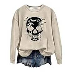 Dam jultröja 2024 semester fleece topp dam halloween sweatshirts grafiska t-shirts långärmad pullover toppar gotisk höstkläder 2024 hel dragkedja atletisk jacka, BEIgE, L