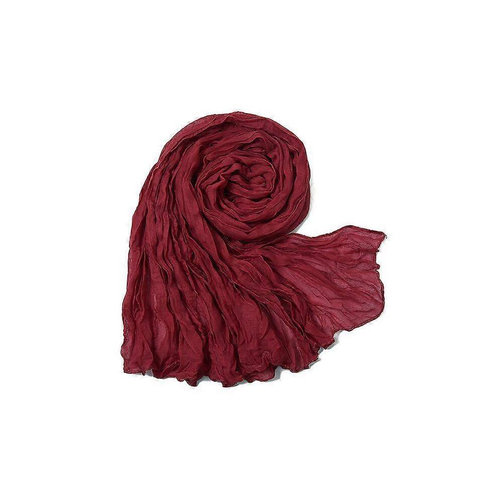 (Color 17) 2021 Wrinkle Bubble Cotton Scarf Muslim Crinkle Hijab Scarf Women Shawl Turban Wrap Headband Solid Color Pleated Scarves