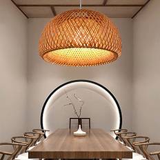 Hängsmycke Ljus Enkelhet Vintage vävning Ljus Naturlig bambu och vävt rotting hängande lampa Justerbar sling E27 Taklampa Kinesisk stil lampskärm runt taklindring,60cm
