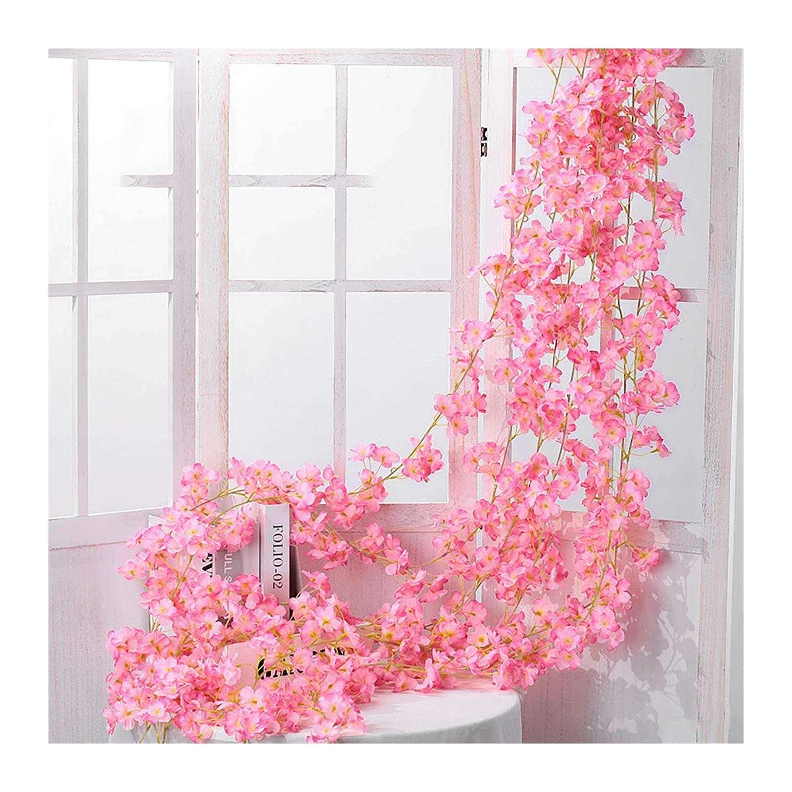 Konstgjord Blomma Rotting Enkel 1,8m 135st Blomhuvuden Livfull Dekorativ Siden Plast Hängande Falsk djupt rosa färg
