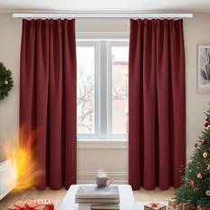 Set med 2 gardiner med volangtejp, ogenomskinliga gardiner, köldskydd, mörkläggningsgardiner, vardagsrum - djupt röd (H180 x B140 cm (2er Pack),H229 x B229 cm (2er Pack))
