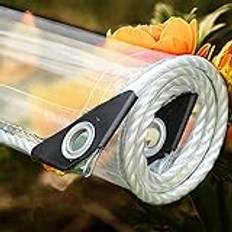 Slitstark PVC transparent presenning med öljetter, vattentät klar presenning för trädgårdar växthusväxter, husdjur, 2 m x 5 m, inkluderar rep