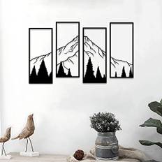 Ruelen 4 st väggdekorationer med berg och skog i metall linjeteckning väggkonst minimalistisk väggdekor rustik natur hem väggkonst skulptur kontor vardagsrum sovrum