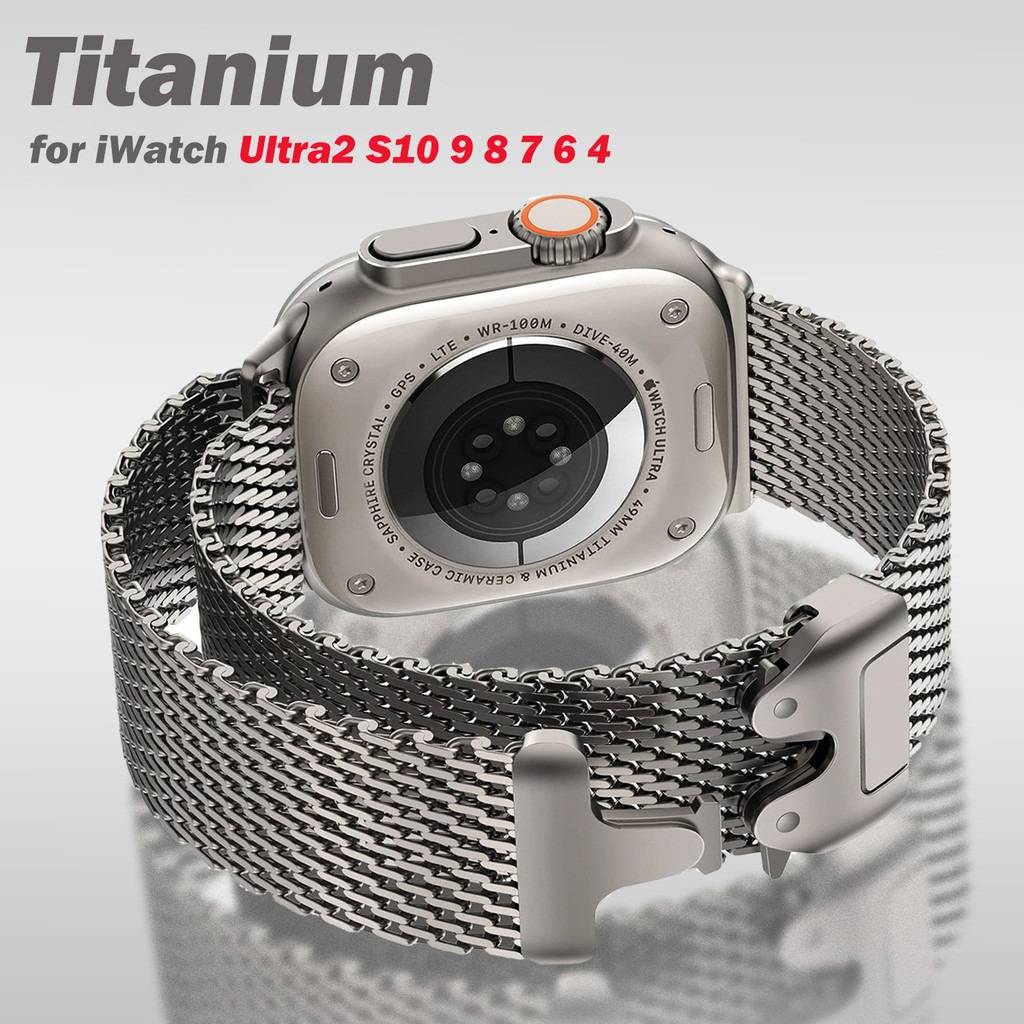 Milanese Band for Apple watch band Ultra 2 49mm Series 10 9 8 7 6 5 Natural Titanium Milanese Loop Secure Parachute Buckle