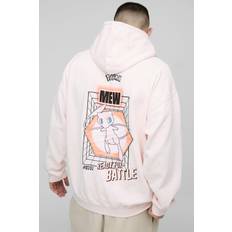 Mens Pink Oversized Pokemon Mew License Wash Print Hoodie