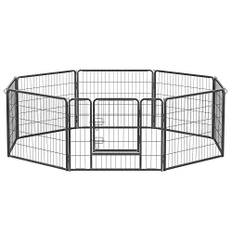 8-panels Kravlegård til Kæledyr, Hundebur i Jern, Kraftigt Kæledyrstag, Hvalpebue, Foldbar og Bærbar, 77x60 Cm, Grå