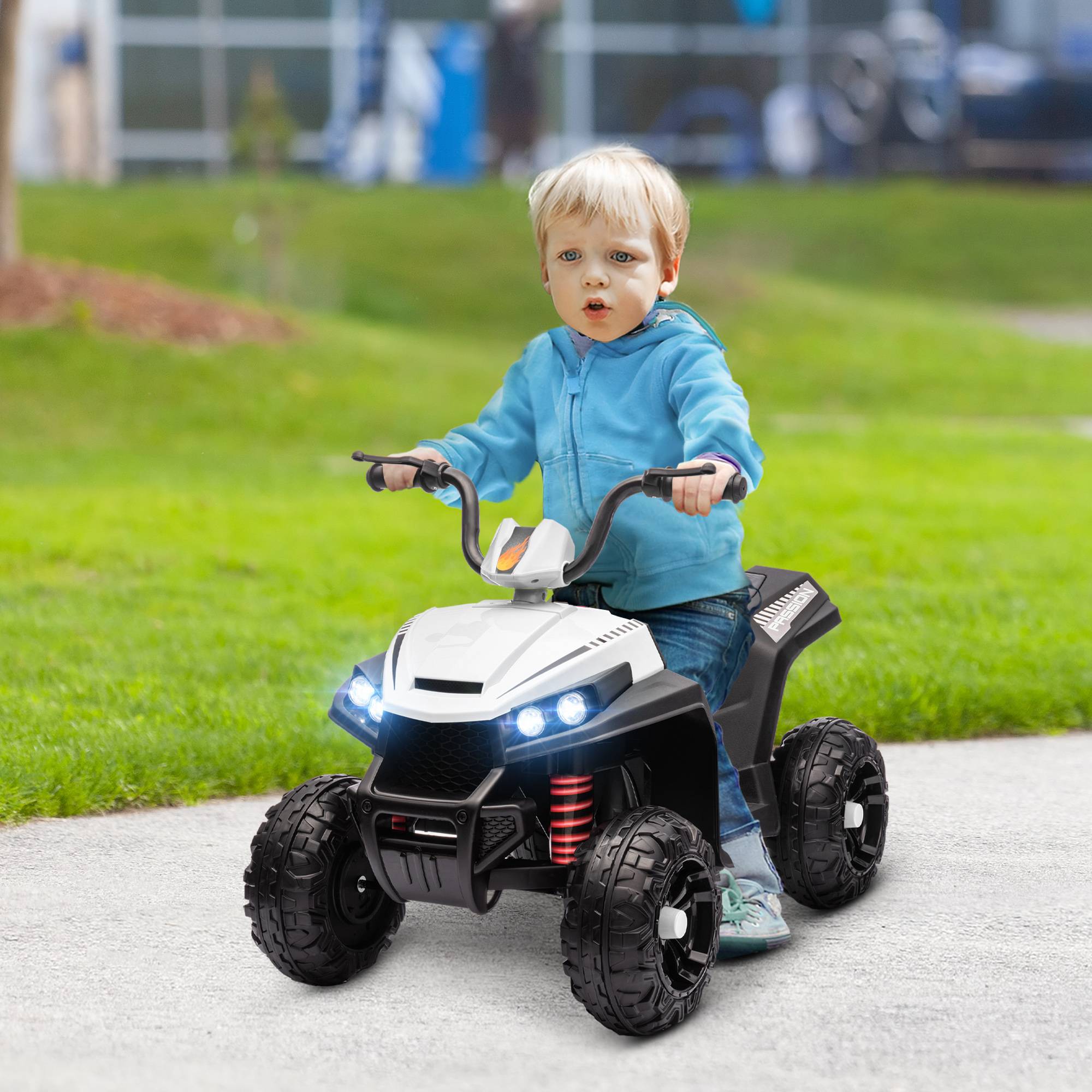 Elektrisk ATV til Børn, 12V Børne-ATV med 4-hjulsophæng, MP3-musikafspiller, Børnekøretøj med Forlygte, Frem- og Bakgear, Til 3-5-årige, 5 km/t, Metal, Hvid