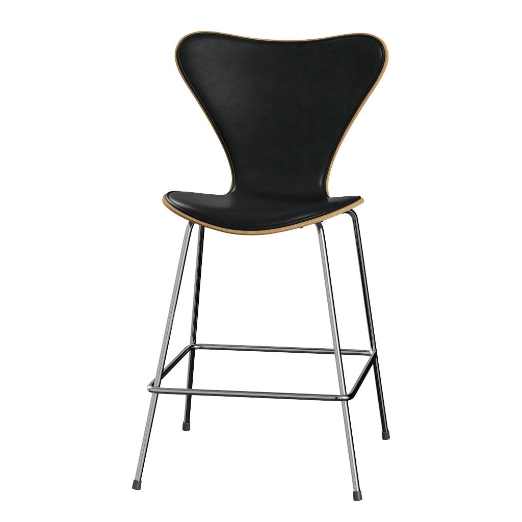 Fritz Hansen - 3187 lav barstol, naturfiner og forsidepolstret i Grace læder Eg - Sort læder - Krom stel - Jacobsen Plus