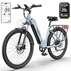 ONESPORT OT05 27,5 tum, 250 W och 7-växlad elcykel för vuxna, med avtagbart batteri, 36 V, 18,2 Ah, stad e-cykel för män och kvinnor och 3 nivåer av pedalationsstöd och 40 Nm vridmomentsensor