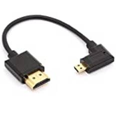 HTGuoji Vinklad mikro-HDMI till HDMI-kabel, 90 graders vinkel Micro HDMI hane till HDMI hane adapterkontakt för 1080P, 4K, Ultra HD, 3D, Ethernet 15 cm (höger)