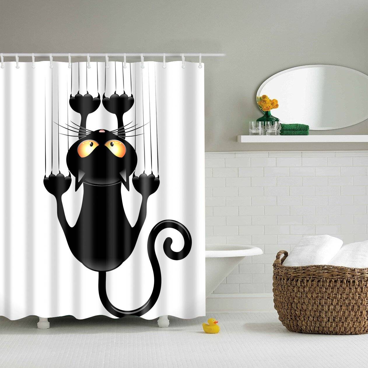 180x180cm Den Tecknade Badrumstextilduschdraperiet Vattentätt Polyester Med 12 Krokar