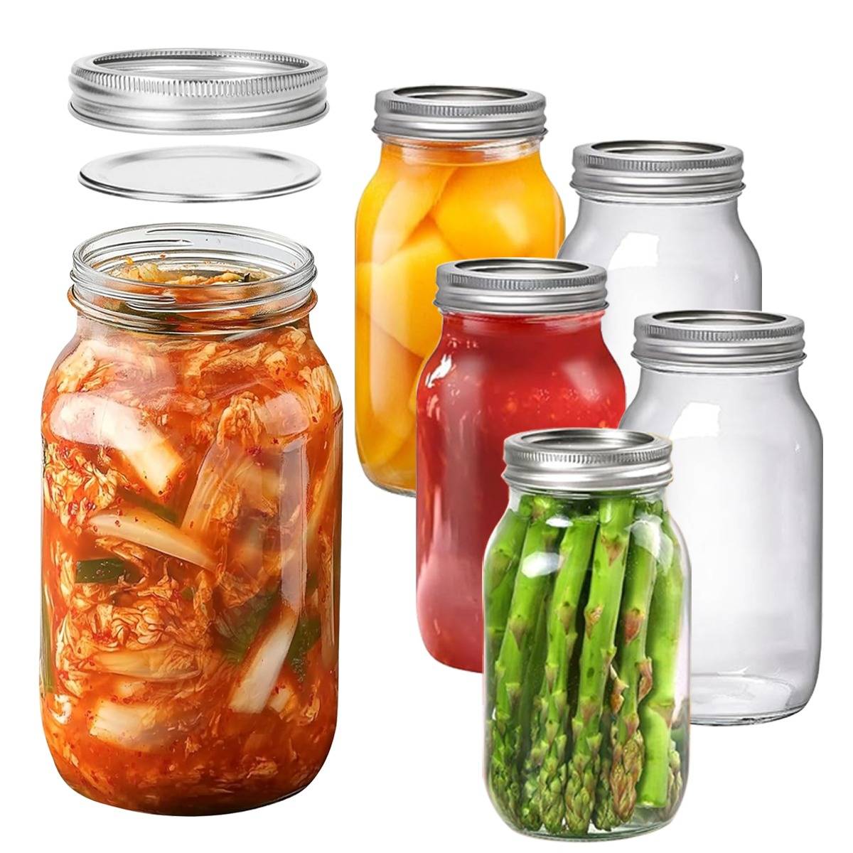 TEMU 4/ 6pcs 720ml/ 24oz Regular Mouth Mason Jars With Seal Bands - Large Canning Jars For , Sauces, Juice, Coffee & Pickling - Fruit & Dessert Storage Containers - Dishwasher Safe Kitchen Essentials