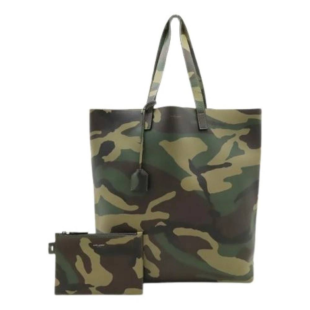 Yves Saint Laurent Vintage Pre-owned Paris Camouflage Læder Tote Bag - Vintage - Dame - Grøn - ONE SIZE - Læder