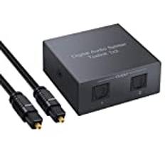 PROZOR Optisk splitter 1 × 2 Toslink optisk kabeldelare aluminiumlegering 1 i 2 ut digital fibersplitter SPDIF-splitter stöder LPCM2.0 DTS Dolby-AC3 optisk splitter med 1 m/3,2 fot optisk kabel