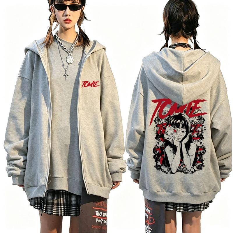 Japansk Anime Tomie Junji Ito Dragkedja Huvtröja Herr Dam Vintage Manga Skräck Dragkedja Jacka Unisex Vardaglig Fleece Dragkedja Tröja cm black