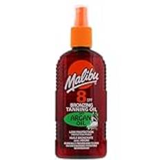 Malibu Sun Sololjor, 200 ml, arganolja, tropisk kokosnötsolja, solskyddsmedel 2 SPF, 6 SPF, 8 SPF, 10 SPF, 15 SPF, snabb solbränna med betakaroten, kokos, arganolja