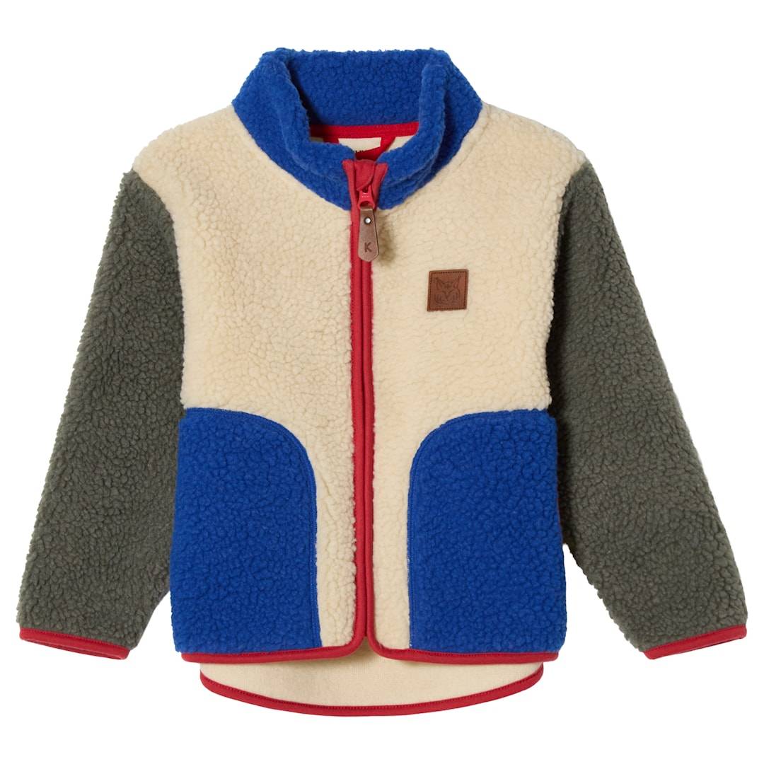 Kuling Austin Pile Fleece-jakke White Green Blue Blocking White/Green/Blue Blocking 104 cm Hvid 104 cm Drenge, Piger