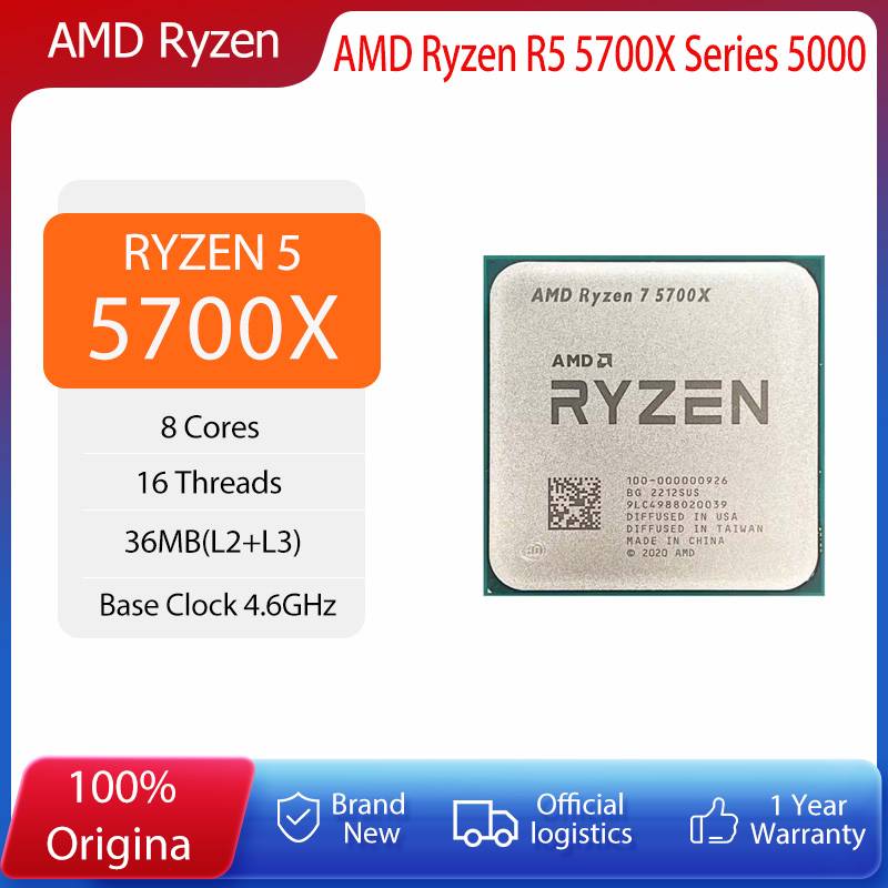 AMD Ryzen 7 5700X R7 5700X Processor 4.6GHz 8 Core 16 Thread TDP 65W 7NM L3 = 32M Socket AM4 Gaming Processor but without cooler;Ryzen 7 5700X CPU Supports overclocking on B450, B550,