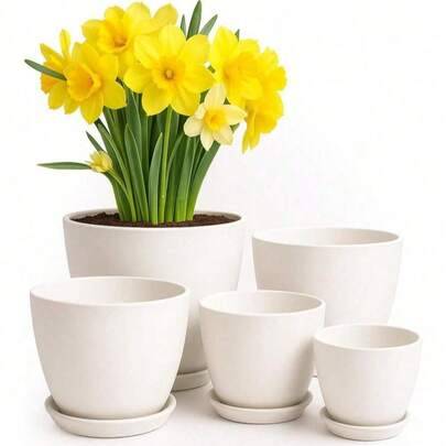 3 stycken blomkrukor i bohemisk stil - inomhusblomkrukor med dräneringshål, trädgårdskrukor, lämpliga för inomhusplantering, vita plastblomkrukor - pe - Multifärgad (Multi-size)