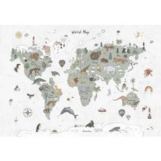 Barnmatta - Kids World Map (grön) (Storlek: 120 x 170 cm)