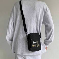 Christian Mini Sling Bag för män, Enkel enfärgad Casual Crossbody axelväska, Lätt vattentät Nylon Messenger Bag för daglig pendling, Cykelväska - Svart
