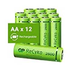 GP Laddningsbara AA- batteri 12-pack| GP Recyko| AA NiMH 1.2V LR06 Förladdade, högpresterande batterier med hög kapacitet