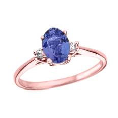 Tanzanite & Diamond Elegant Gemstone Ring in 9ct Rose Gold - rose gold/purple