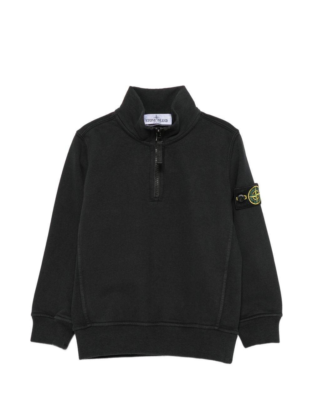 Stone Island Junior - logo-patch quarter-zip sweatshirt - barn - bomull/bomull/Elastan - 14 - Svart