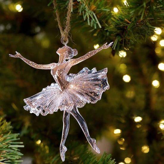 Glittrande Ballerina Julgransprydnad 2D Akryl Hängande Dekoration för Gran Bilspegel Hemvisning Festlig Dansfigur cm white
