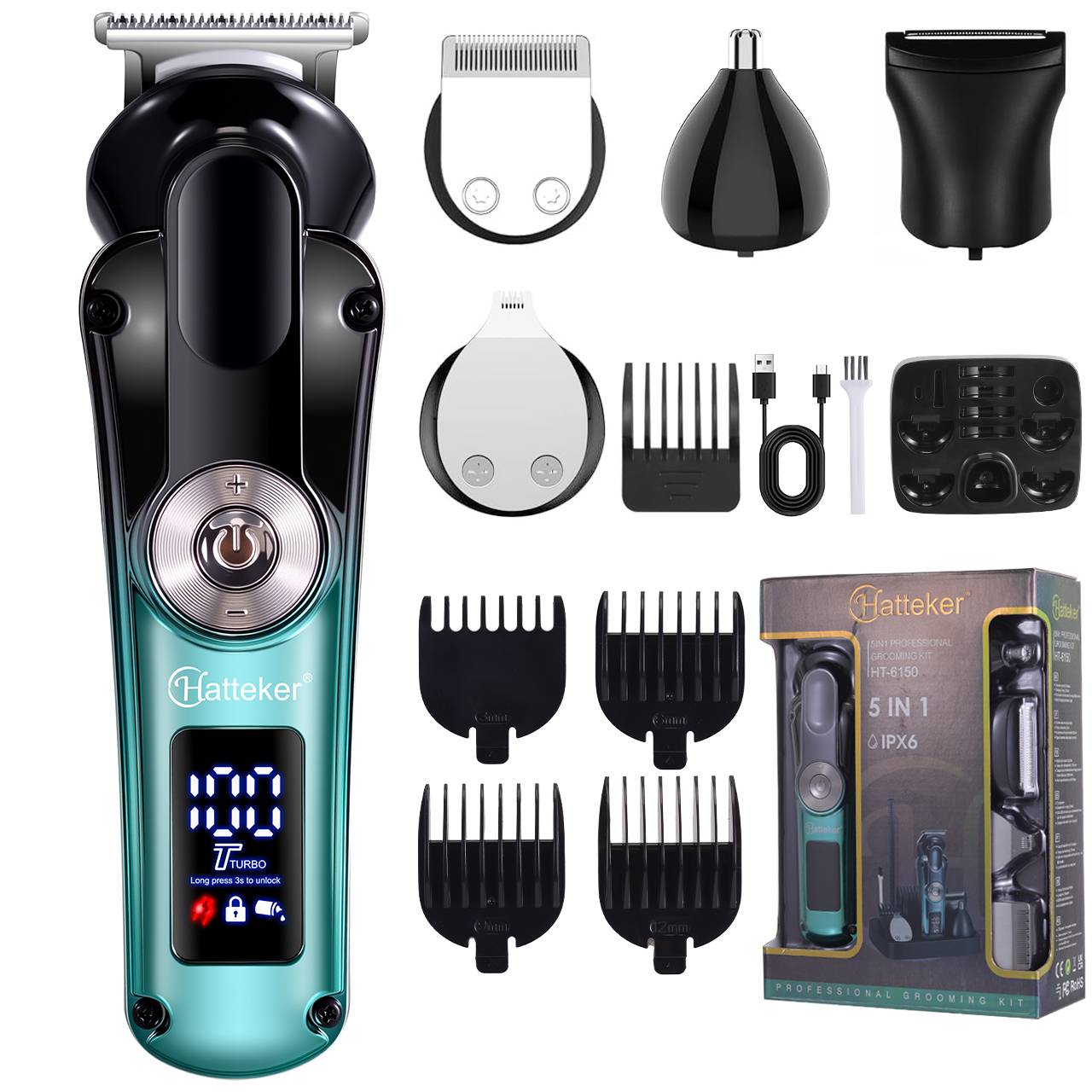 Hatteker 5-in-1 Electric Hair Clipper for Men Pompadour Carving Barber Shop Haircut Trimmer Knife Adjustable Speed Hairdressing