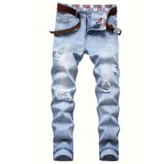 Men's Cotton Ripped Distressed Jeans, Chic Street Style Slim Fit Bottoms for Men, All Seasons 42 ljusblå färg