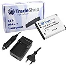 Trade-Shop 2-i-1-set: Kamera Li-Ion batteri 850 mAh laddare med biladapter kompatibel med Olympus Tough TG-870, Smart VH-520, DM-3, DM-5, DM-7, DM-901