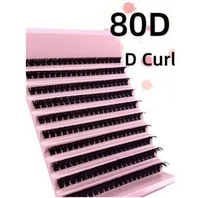 200 st DIY-klusterögonfransar med D-curl, 80D, 0,07 mm, 8–16 mm blandad längd, naturliga ögonfransförlängningar, ultratäta långa klusterfransar, locki