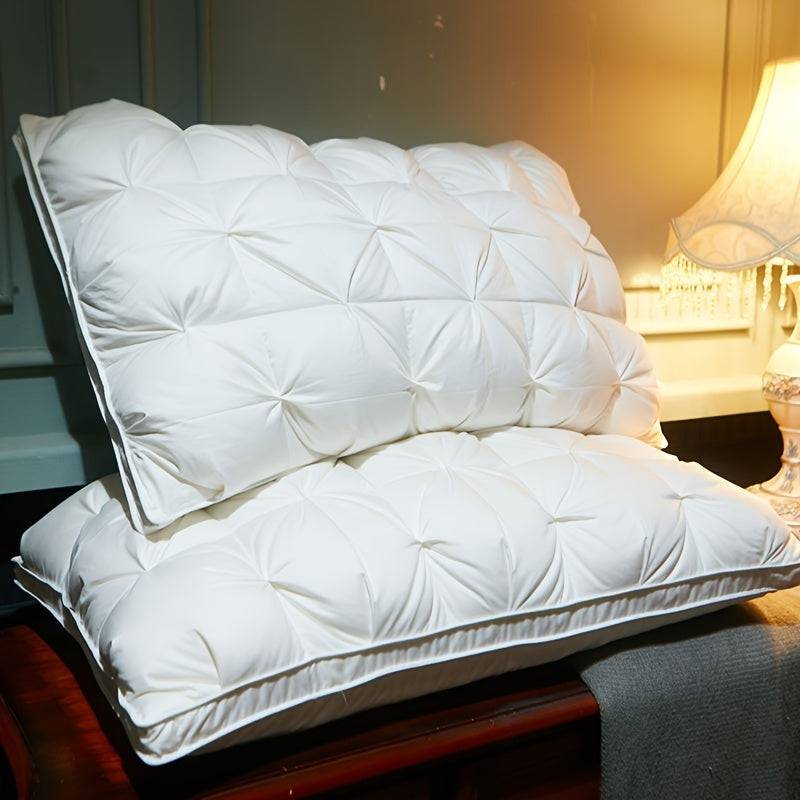 3D 2-piece soft luxury five-star hotel quality pillow, deep sleep neck support, all season pillow core - White / Queen (Queen)