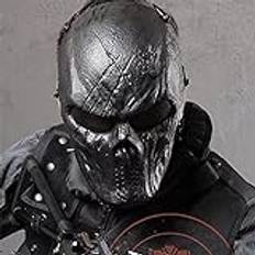 Halloweenmask, dödskallemask för vuxna, taktisk spökmaskhjälm med metallgaller, ögonskydd, läskig 3D-skeletthjälm av naturlig latex för cosplay, halloween, fest, huvudbonad (svart)