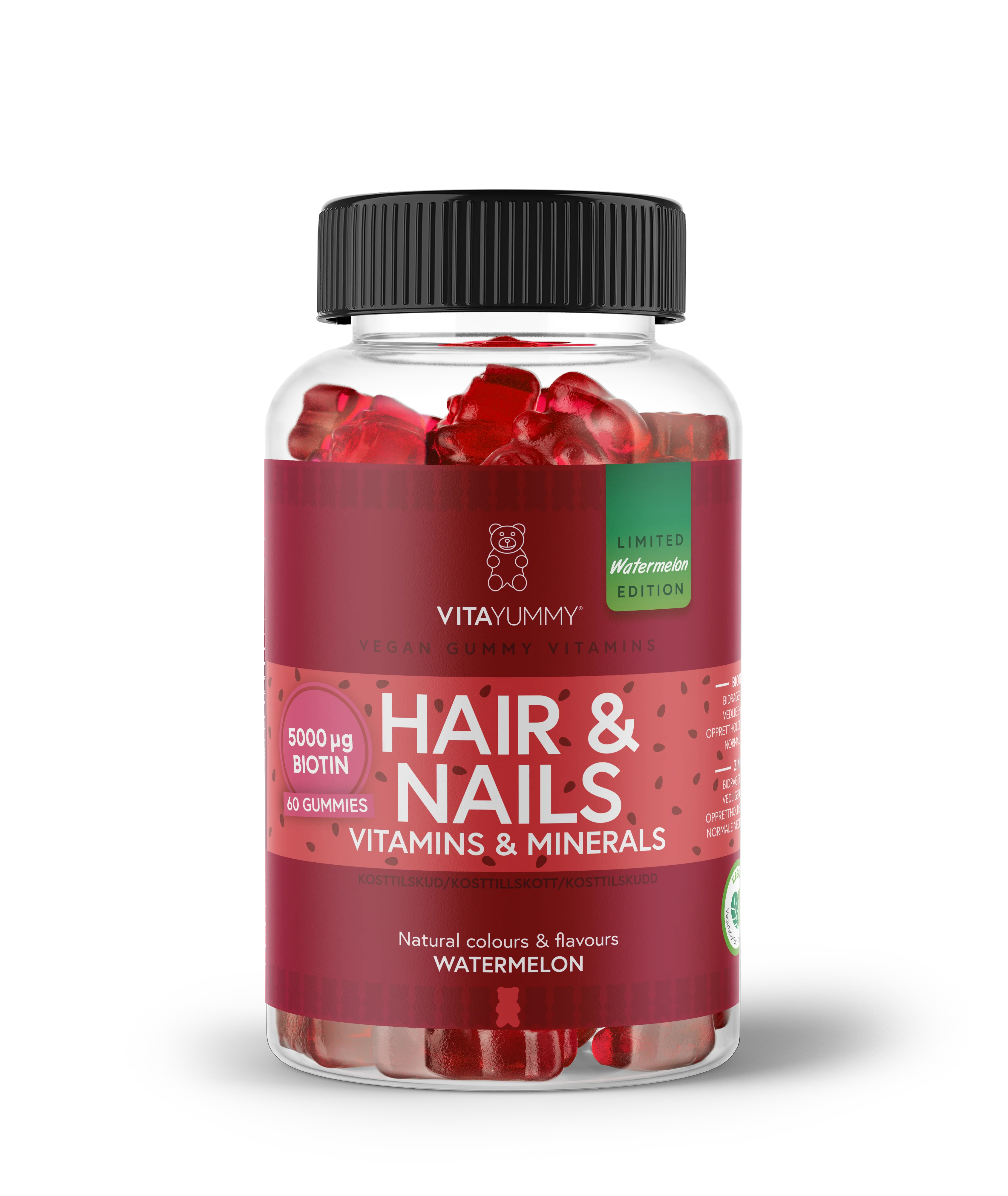 VitaYummy Hair & Nails - Watermelon (60 stk) - Kosttilskud
