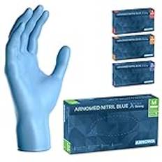 ARNOMED engångshandskar blå extra starka, engångshandskar i M, 50% tjockare nitrilhandskar, 100 st, puderfria engångshandskar, latexfria gummihandskar, engångshandskar i S, M, L & XL