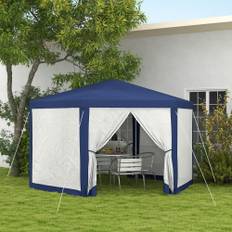 Pavillon 4x3m Sekskantet Vandafvisende Stabil Vintertæt Pavillon med Myggenet Partytelt Havetelt med 6 Sidepaneler Havepavillon til Camping Have, Blå