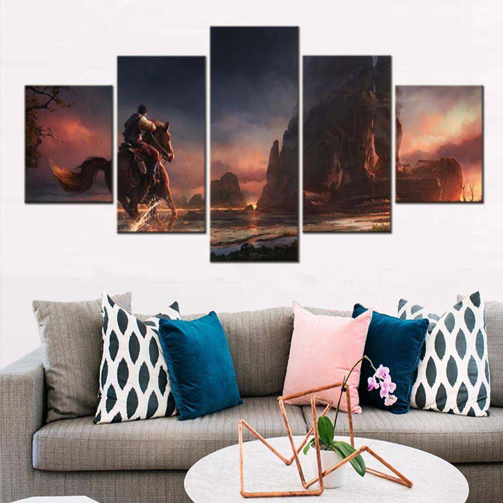 5 stycken canvas väggkonst poster Red Dead Redemption 2 spelbakgrundsbild heminredning modulärt bildtryck vardagsrumskonstverk väggmålning