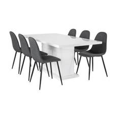 Concept 55 Ratliff Förlängningsbar Matgrupp 180 cm med 6 Nibe Stol - Vit/Grå/Svart Matgrupper Vit Trä