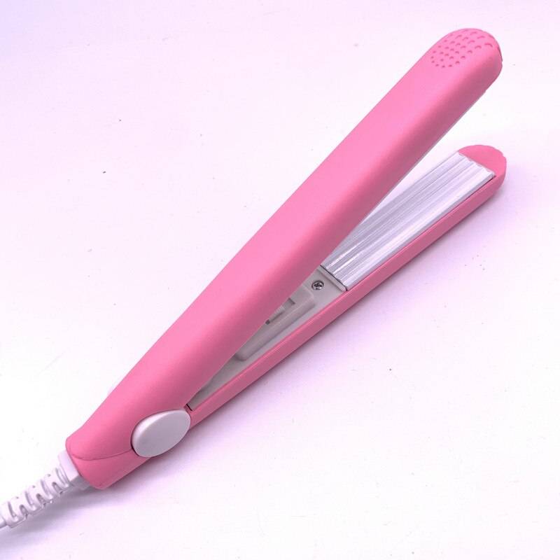 Mini plattång järn rosa keramisk uträtning wellpapp locktång stylingverktyg hårrullare eu plug - Rosa / Oss