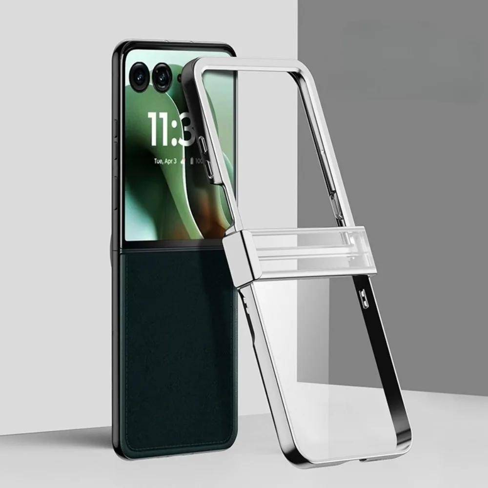 Galvaniserat Transparent Gångjärnsskydd för Motorola Razr 60 50 40 Ultra Moto Razr 60 50 40 Hårt Skal Telefonfodral