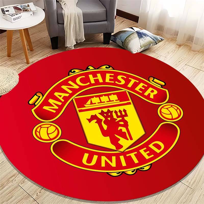 Manchester United Röd Djävul Sköld Cirkulärt Områdesmatta Premier League Fotboll Rund Golvmatta Spelstol Vardagsrum Sovrum Heminredning Matta yellow