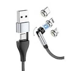 Kuulaa USB C magnetisk laddningskabel 360° & 180° snabb laddning magnetisk laddningskabel 6-i-1 USB C/A till typ C magnetisk kabel för typ C/mikro USB/i-produkter/Galaxy S22/S23/S23 Ultra/Mac (2M)