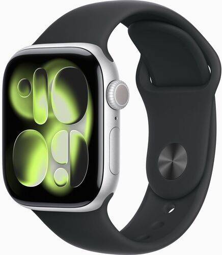 Apple Watch Series 11 Aluminium 42 mm (2025) | GPS + Cellular | sølv | Sportsrem M/L | sort